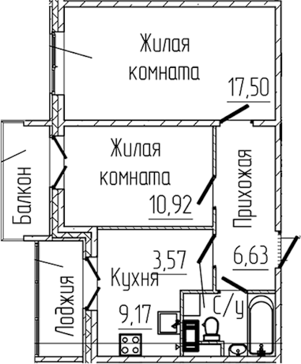 2-комнатная квартира 50.76 м², 8/8 эт., ЖК «SERTOLOVO PARK»
